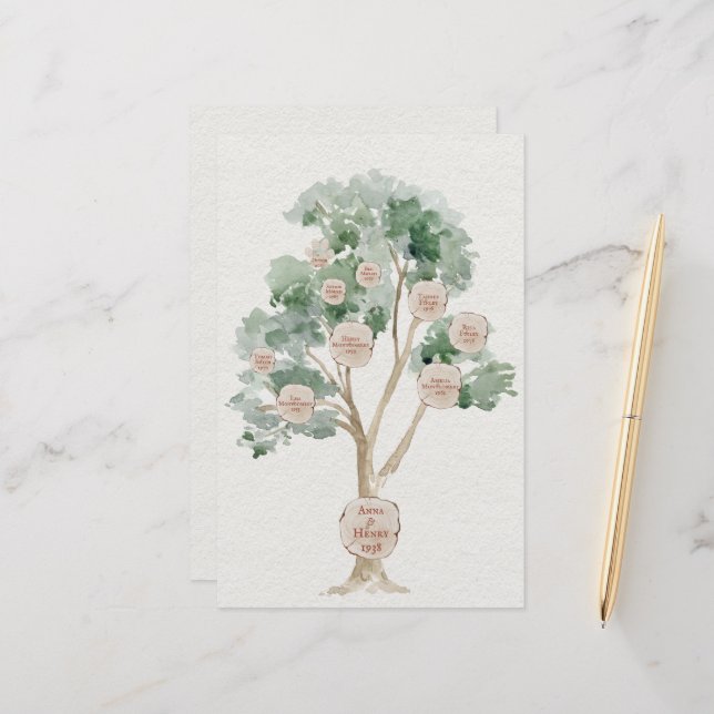 Eucalyptus Family Tree for Parents Geneology  Stationery (Front/Back In Situ)
