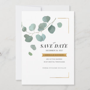 Eucalyptus Faux Gold Frame Botanical Modern Save The Date