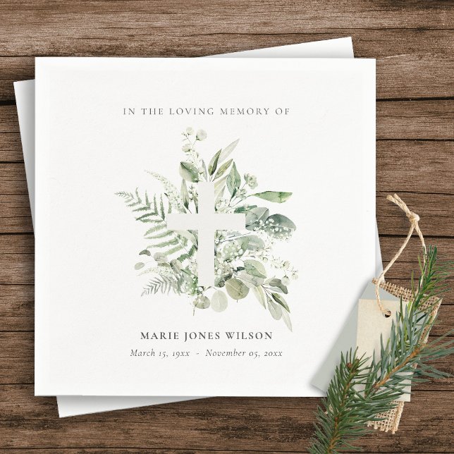 Eucalyptus Fern Fauna Cross Memorial Sympathy  Napkins (Creator Uploaded)