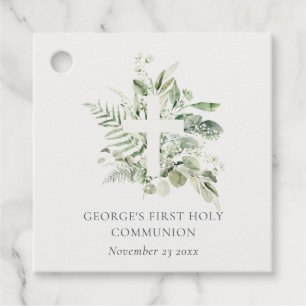 Eucalyptus Fern Foliage Cross First Holy Communion Favor Tags