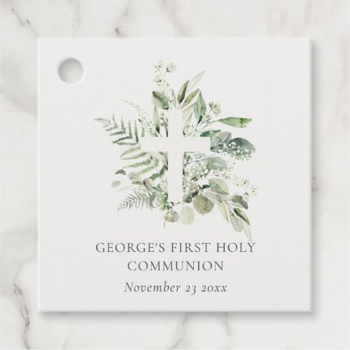 Eucalyptus Fern Foliage Cross First Holy Communion Favor Tags