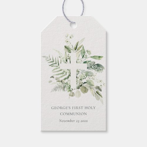 Eucalyptus Fern Foliage Cross First Holy Communion Gift Tags