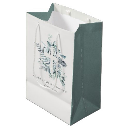 Eucalyptus Fern Foliage Cross First Holy Communion Medium Gift Bag