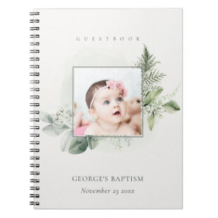 Eucalyptus Fern Foliage Photo Baptism Guestbook Notebook
