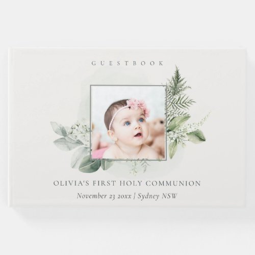 Eucalyptus Fern Foliage Photo First Holy Communion Guest Book