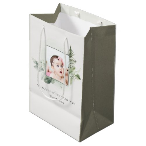 Eucalyptus Fern Foliage Photo First Holy Communion Medium Gift Bag