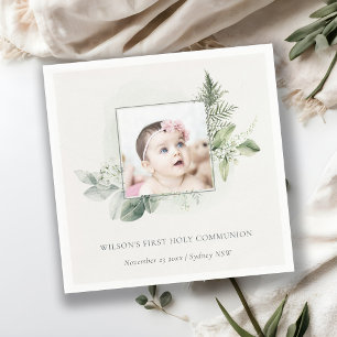 Eucalyptus Fern Foliage Photo First Holy Communion Napkins