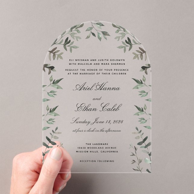 Eucalyptus Ferns Archway Wedding Acrylic Invitations (Insitu (Handheld))