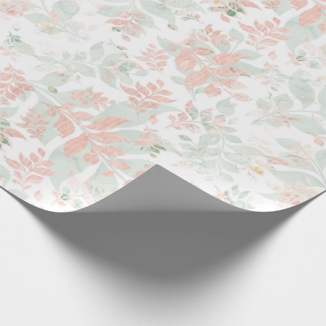 Eucalyptus Ferns Leaves Rustic Sage Green Pink Wrapping Paper (Corner)