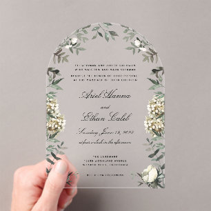 Eucalyptus Ferns White Flowers Archway Wedding Acrylic Invitations