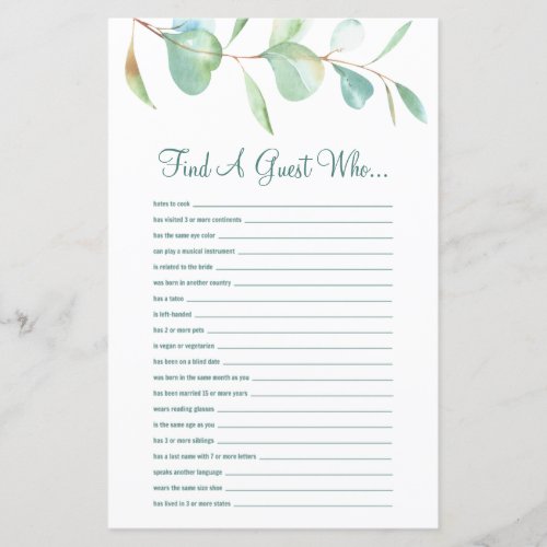 Eucalyptus Find The Guest Bridal Shower Game