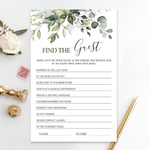 Eucalyptus Find the Guest Bridal Shower Game
