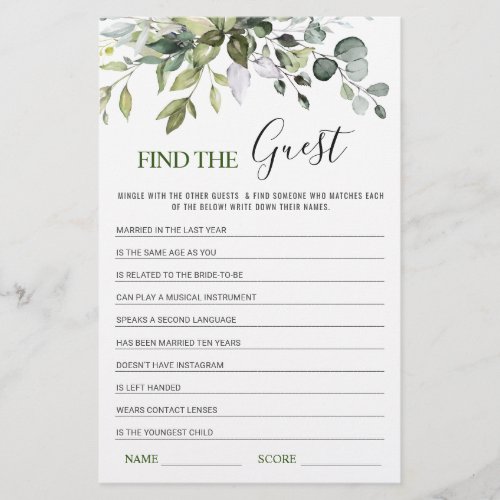 Eucalyptus Find the Guest Bridal Shower Game