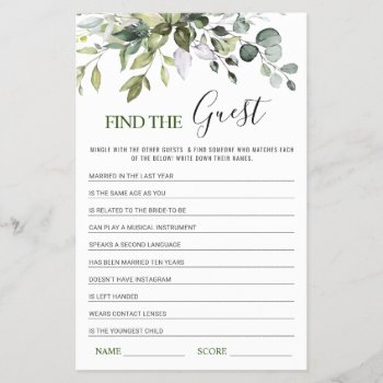 Eucalyptus Find The Guest Bridal Shower Game by Elle_Design at Zazzle