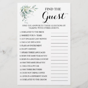 Eucalyptus Find the Guest Bridal Shower Game Card Flyer