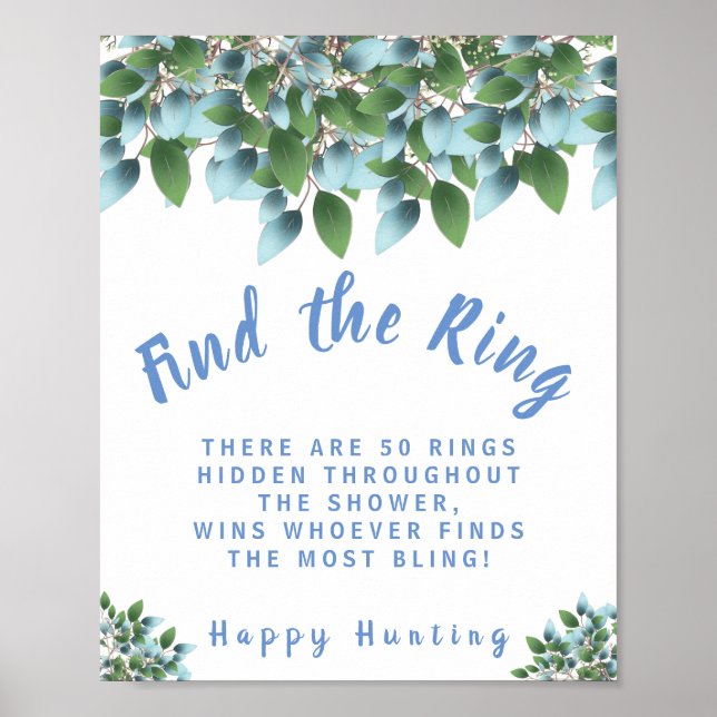 Eucalyptus Find the Ring Bridal Shower Game Sign (Front)