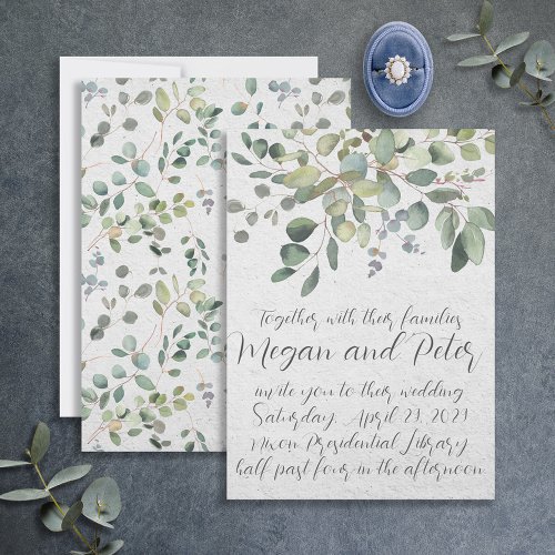 Eucalyptus Fine Art Calligraphy Style Wedding Invitation