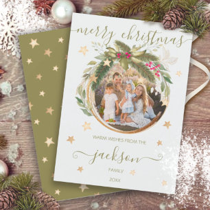 Eucalyptus & fir Christmas wreath gold stars photo Invitation