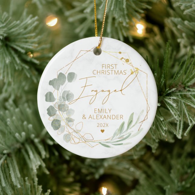 Eucalyptus First Christmas Engaged  Ceramic Ornament (Tree)