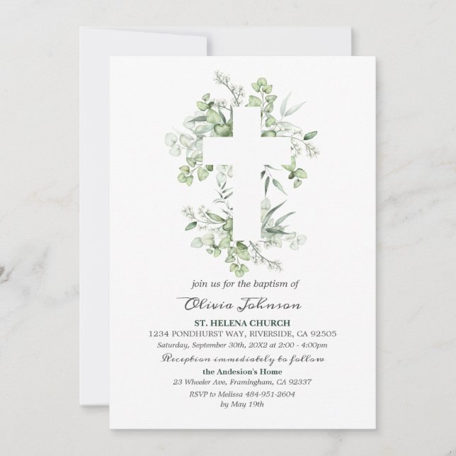 Eucalyptus First Communion - Christening L012 Invi Invitation (Front)
