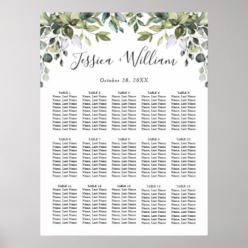 Eucalyptus Floral 15 Tables Wedding SEATING CHART