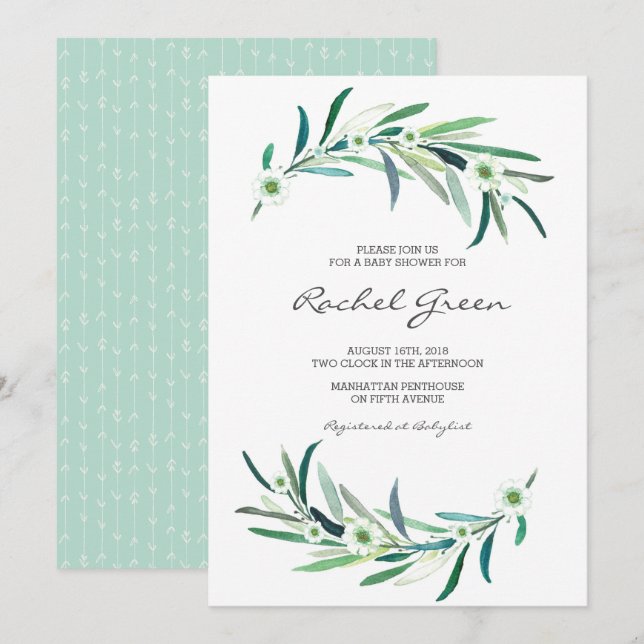 Eucalyptus floral Baby Shower Invitation (Front/Back)