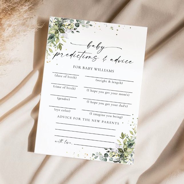 Eucalyptus Floral Baby Shower Predictions Card (Creator Uploaded)