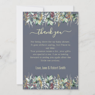 eucalyptus floral baby thank you card