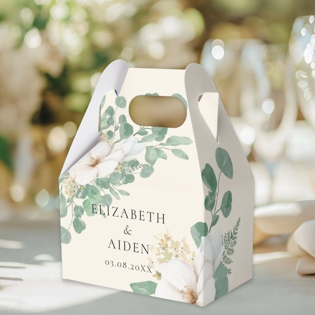 Eucalyptus Floral Beige Wedding Collection  Favor Boxes (Eucalyptus Floral Beige Wedding Collection Favor Boxes with your name and  date.)