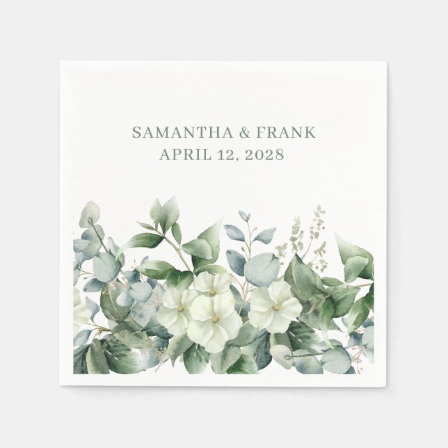 Eucalyptus Floral Border Wedding Napkins (Front)