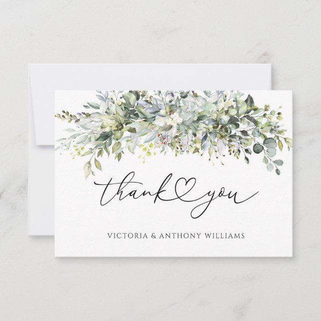 Eucalyptus Floral Bridal Shower Flat Thank You Car Card (Front)
