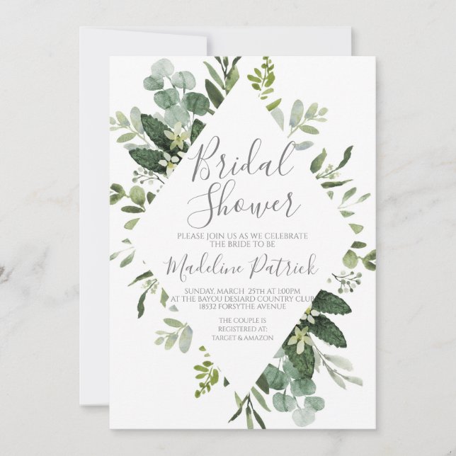 Eucalyptus Floral Bridal Shower Invitation (Front)