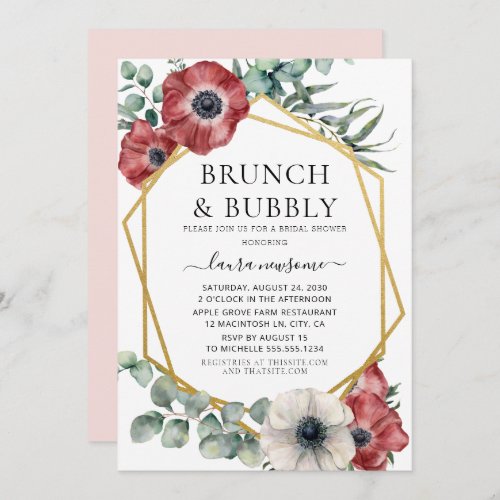 Eucalyptus Floral Brunch  Bubbly Bridal Shower Invitation