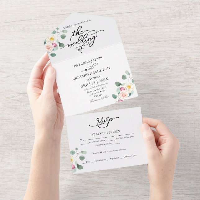 Eucalyptus Floral Calligraphy Wedding All In One Invitation (Tearaway)