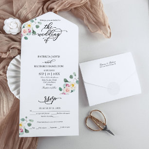 Eucalyptus Floral Calligraphy Wedding All In One Invitation