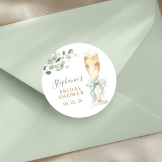 Eucalyptus Floral Champagne Bridal Shower Classic Round Sticker