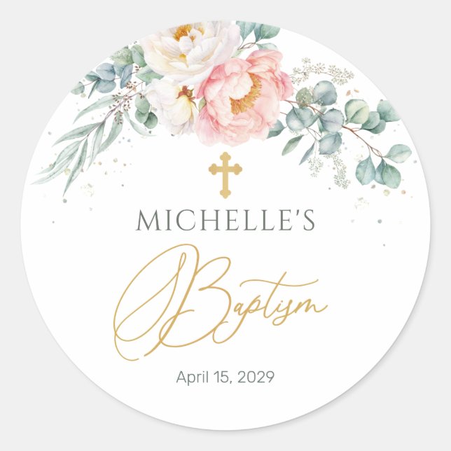 Eucalyptus Floral Cross Baptism Sticker (Front)