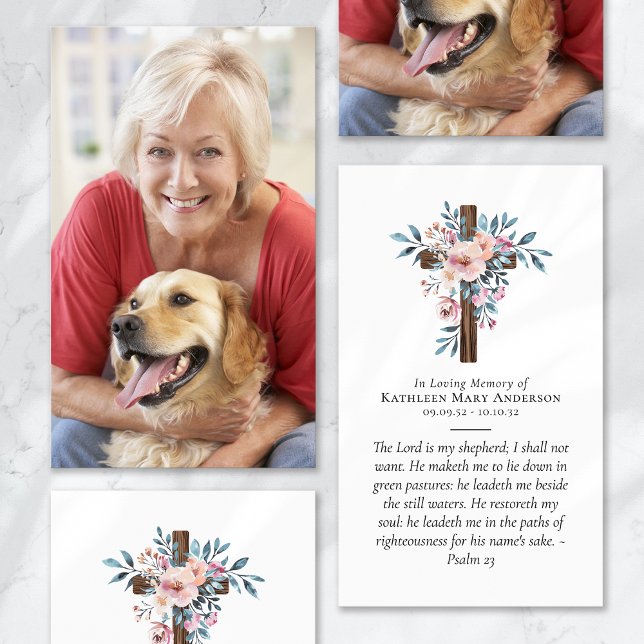 Eucalyptus Floral Cross Photo Memorial Prayer Card (Creator Uploaded)