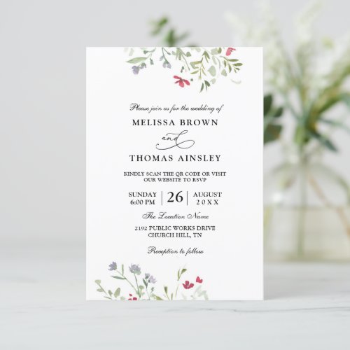 Eucalyptus Floral Elegant Budget QR Code Wedding Invitation