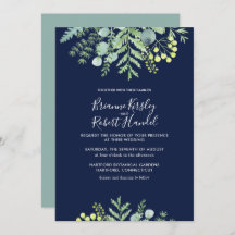Eucalyptus Floral Floral Wedding Invitation Navy