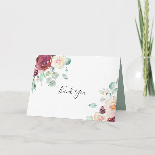 Eucalyptus Floral Folded Wedding Thank You Card | Zazzle