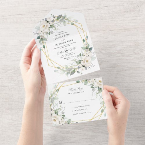 eucalyptus floral frame wedding all in one invitation