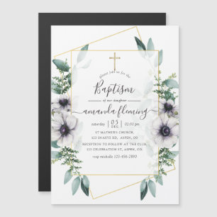 Eucalyptus Floral Geometric Baptism Magnetic Invitation