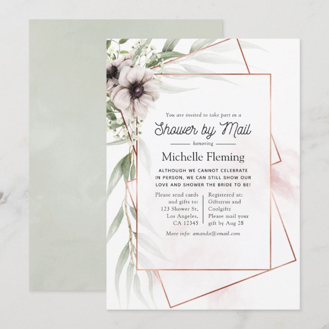 Eucalyptus Floral Geometric Bridal Shower by Mail Invitation (Front/Back)