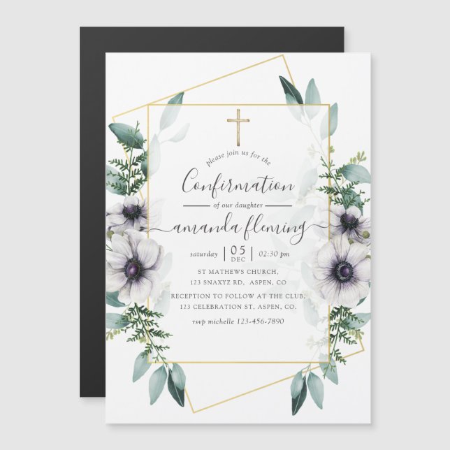 Eucalyptus Floral Geometric Confirmation Magnetic Invitation (Front/Back)