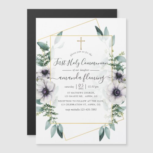 Eucalyptus Floral Geometric First Holy Communion Magnetic Invitation