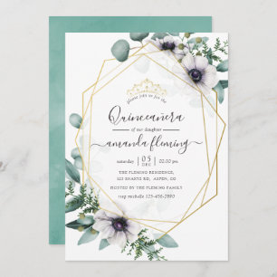 Eucalyptus Floral Geometric Quinceañera Invitation