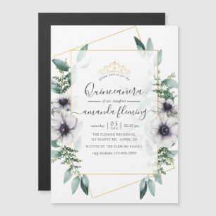 Eucalyptus Floral Geometric Quinceañera Magnetic Invitation