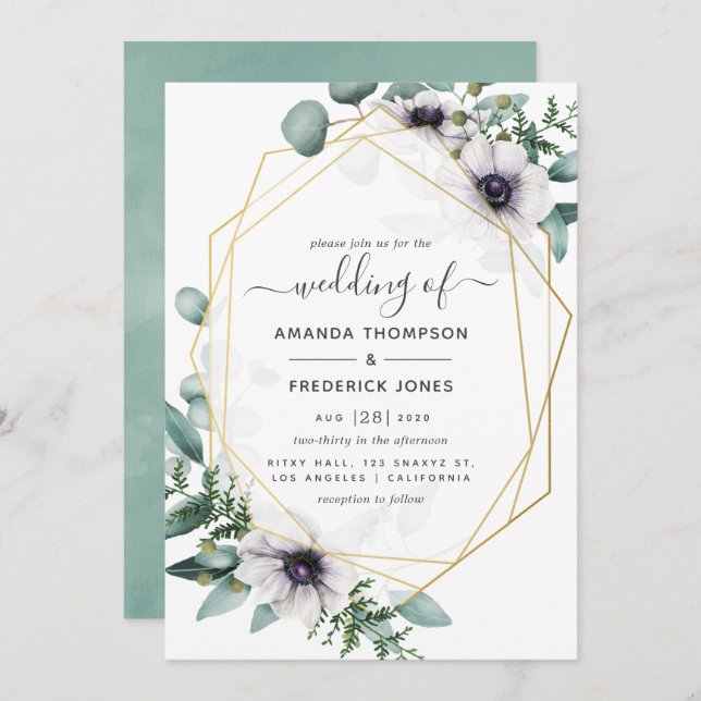 Eucalyptus Floral Geometric Wedding Invitation (Front/Back)