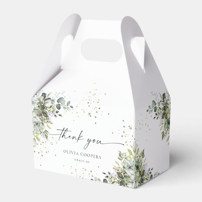 Eucalyptus Floral Greenery Baby Shower Favor Boxes (Front Side)